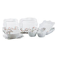 Столовий сервіз порцелянових квадратних тарілок на 6 персон 24 предмети білий HP23405