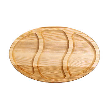 Менажниця дерев'яна 40х25 см овальна на 3 секції, ясен T24W250