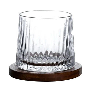 Склянка для віскі Dof 300 мл Jiga Rotating Rocks glass з бамбуковою підставкою HP1601