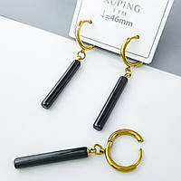 Сережки підвіски Циліндр із чорної кераміки, нержавіюча сталь, stainless steel, 12К