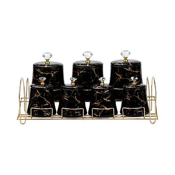 Набір для спецій 4 шт по 250 мл і 3 шт по 550 мл на металевій підставці  чорний HP1249