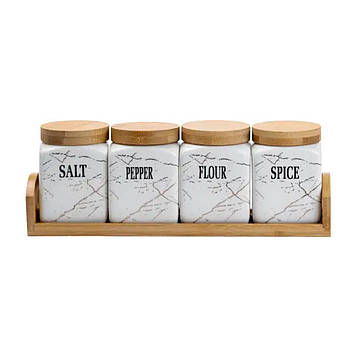 Набір для сипучих продуктів 4 штуки по 300 мл на бамбуковій підставці HP1210