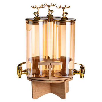 Лимонадниця скляна 3в1 на підставці із золотими кранами 5.5 л HP-34-28