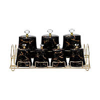 Набір для спецій 4 шт по 250 мл і 3 шт по 550 мл на металевій підставці  чорний HP1249