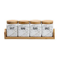 Набір для сипучих продуктів 4 штуки по 300 мл на бамбуковій підставці HP1210
