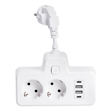 Мережевий фільтр на 2 євро розетки з 2 USB та 2 Type-C білий HP-5-17
