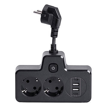 Мережевий фільтр на 2 євро розетки з 2 USB та 2 Type-C чорний HP-5-18
