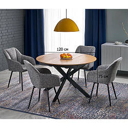 Кухонний комплект стіл та 4 стільці Acord 120 см із сірими тканинними поворотними стільцями