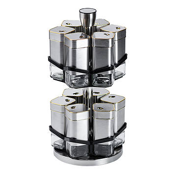 Набір для спецій на підставці 12 баночок по 120 мл, хром із золотом HP1321