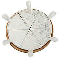 Тарілка для піци 28 см порцелянова з бамбуковою підставкою, що обертається, секційна HP1213