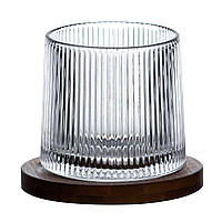 Обертова склянка для віскі 300 мл з бамбуковою підставкою HP1600