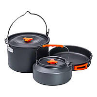 Набір туристичного посуду в сумці для походу та кемпінгу: каструля, сковорода, чайник HP39578C