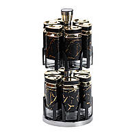 Набір для спецій на підставці 12 баночок по 120 мл, чорний мармур HP1356