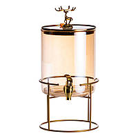 Лимонадниця скляна 3,6 л із золотим краном та підставкою кругла банкетна ємність для напоїв HP-34-18