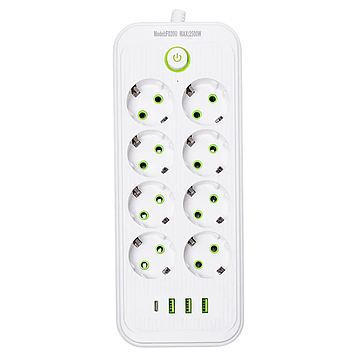 Мережевий фільтр 4.7 м подовжувач на 8 розеток з 3 USB 1 Type-C та кнопкою відключення F20U Чорний HP-5-29