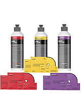 Набір полірувальних паст KochChemie H9.02, F6.01, M3.02 (по 250 мл) + круги 75 мм червоний, жовтий, фіолетовий