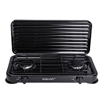Настільна газова плита на 2 конфорки 4.4 кВт міні газова плита для балонного газу Чорна Sokany SK-6002