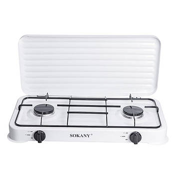 Настільна газова плита на 2 конфорки міні газова плита для балонного газу Біла Sokany SK-6002