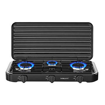 Настільна газова плита на 3 конфорки Sokany 5.5 кВт Чорна Lugi SK-6003B