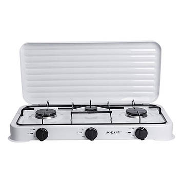 Настільна газова плита на 3 конфорки Sokany 5.5 кВт Біла Lugi SK-6003W