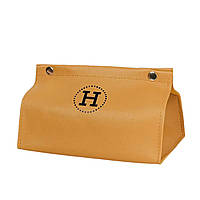 Серветниця з еко шкіри 20×7.5×11.5 см для серветок на кнопках Жовтий HP-3-213Y