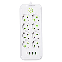 Мережевий фільтр 4.7 м подовжувач на 8 розеток з 3 USB 1 Type-C та кнопкою відключення F20U Чорний HP-5-29