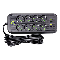 Мережевий фільтр 4.8 м подовжувач на 8 розеток з 3 USB 1 Type-C та кнопкою відключення F20U Білий HP-5-30