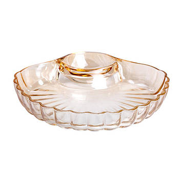 Скляне блюдо із соусником 21х19х3 см тарілка для суші коричнева HP-YH-1