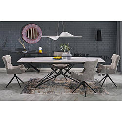 Стіл обідній з 4 стільцями Alfredo 160-240х91 см під білий мармур із сірими тканинними поворотними стільцями