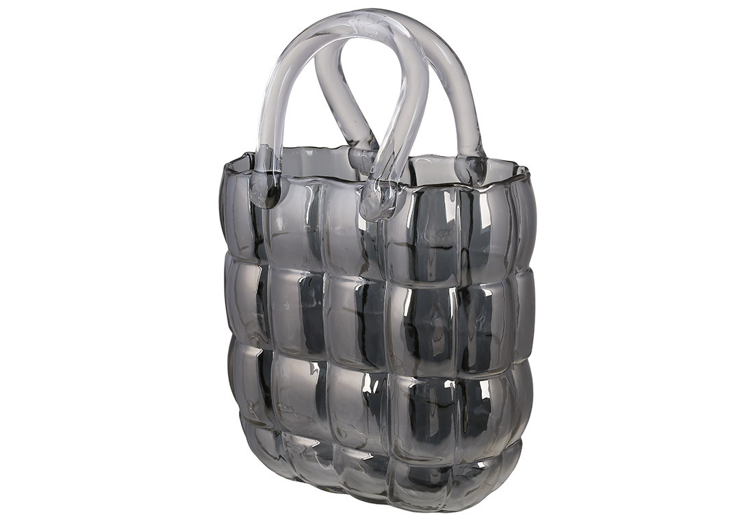 Ваза скляна у формі Сумочки, колір — прозорий сірий, 18*9*28 см., (992-273)