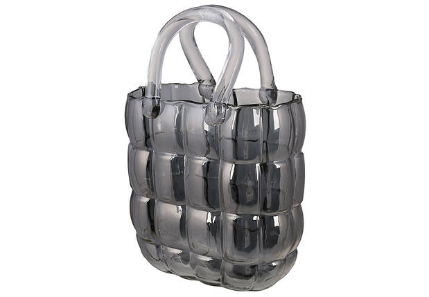 Ваза скляна у формі Сумочки, колір — прозорий сірий, 18*9*28 см., (992-273), фото 1