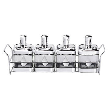 Набір банок для сипучих продуктів 4 штуки 350 мл скляні на підставці HP-1340