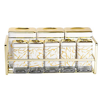 Набір для приправ та спецій на підставці 8 штук з кришками Білий HP-1365