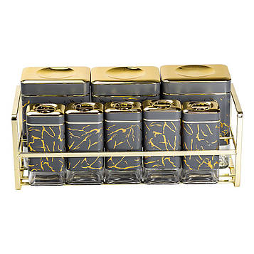 Набір для приправ та спецій на підставці 8 штук з кришками Сірий HP-1366