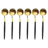Набір чайних ложок 6 штук чайні ложки з нержавіючої сталі 12.9 см Чорний з золотом HP-20-5