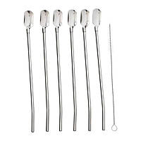 Набір багаторазових ложок-трубочок 6 шт для напоїв 22 см зі щіткою для миття з нержавіючої сталі Сірий HP-20-19