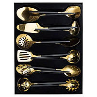Набір кухонного приладдя 12 предметів столові прилади з нержавіючої сталі Золото з чорним HP-20-22