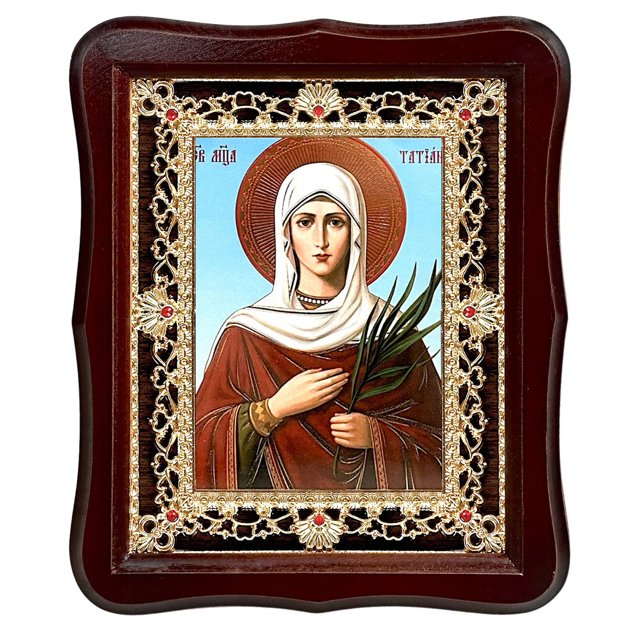 Ікона Тетяна свята мучениця, лик 15х18 см, у темному дерев'яному кіоті з камінням, фото 1