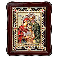 Ікона Святе Сімейство, лик 15х18 см, у темному дерев'яному кіоті з камінням