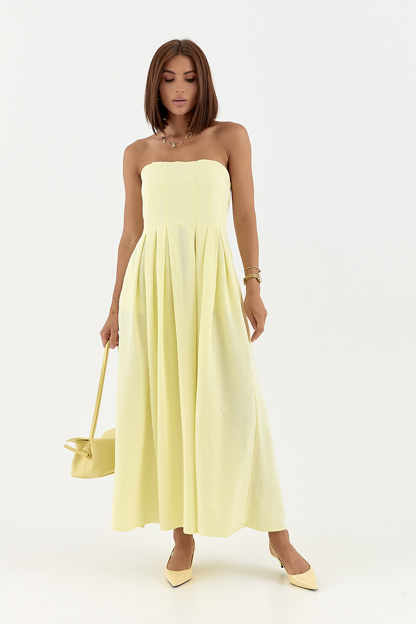 Плаття зі складками без бретельок — жовтий колір, L (є розміри), фото 1