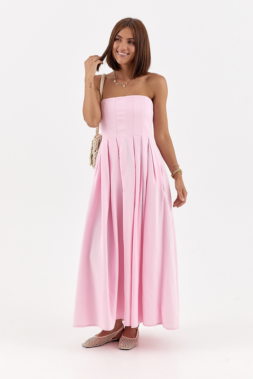 Плаття зі складками без бретельок — рожевий колір, M (є розміри), фото 1