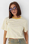 Футболка в смужку вільного крою — жовтий колір, M, фото 2