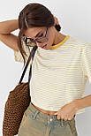 Футболка в смужку вільного крою — жовтий колір, M, фото 5