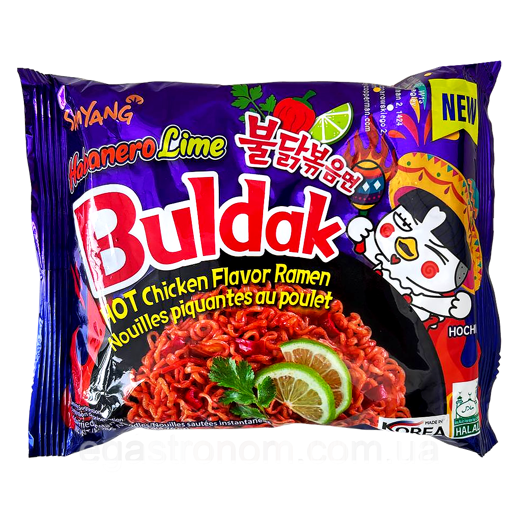Локшина швидкого приготування з куркою, перцем хабанеро з лаймом (гостра) Булдак Buldak 140g 40шт/ящ (Код: 00-00017921), фото 1