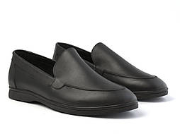 Чорні шкіряні лофери мокасини з каблучком сліпони літнє весняне чоловіче взуття повсякденне Rosso Avangard Estiva Black