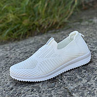 Мокасини жіночі білі літні текстильні Мокасины женские белые летние тканевые (Код: 3380н)
