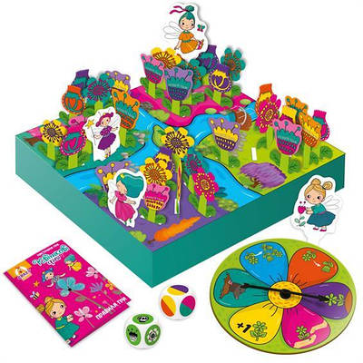 Настільна сімейна гра сортер Квіткові феї для дітей Кидай кубики сади квіти крути колесо фортуни 4 гравці