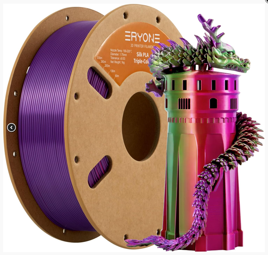 Филамент ERYONE Silk PLA Triple-Color Red & Puple & Green, фото 1