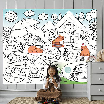 Розмальовка Капібара 120 х 150 см, Мега велика розмальовка, набір із фломастерами, 120 х150 см