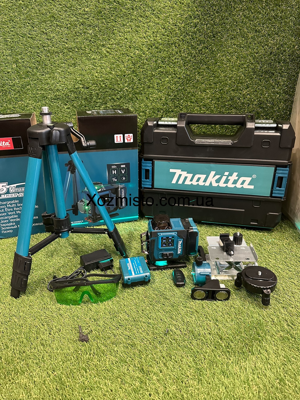 Акумуляторний лазерний нівелір Makita SK900GDZ 3D-4D рівень (24V, 5AH). АКБ рівень зі штативом Макіта, фото 1